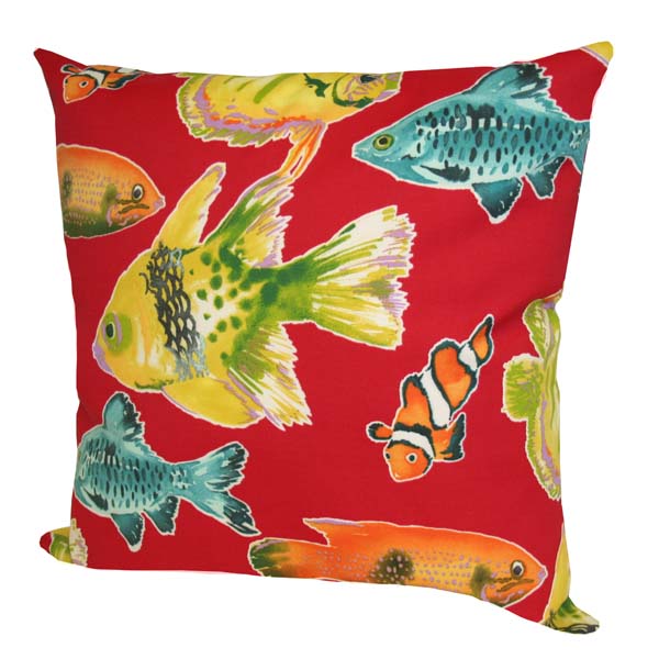 School of Fish Pillow - Red - 17 inch square image