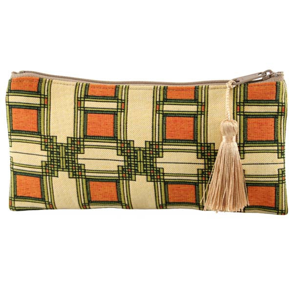 Louis Sullivan Art Glass Pencil, Brush, Cosmetic Case- Detail 2 - Exclusive Rennie & Rose Design fully lined tassel accent