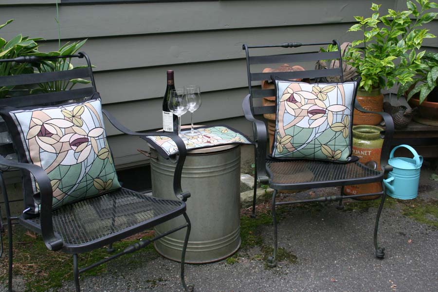 Flowers & Vines Crystal decorative pillow with coordinating textiles, soft pastel woven design