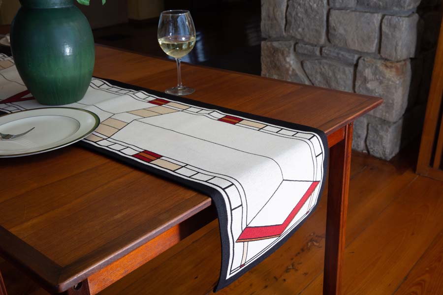 Graycliff Table Runner with diamond pattern inspired by Frank Lloyd Wright’s Isabelle R. Martin House