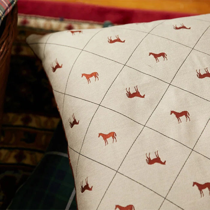 Rennie & Rose Exclusive Hallie the Horse Embroidered Pillow up close.  Available in mult sizes.