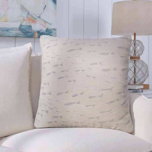 Coastal-themed pillow with ocean-inspired colors and patterns, perfect for indoor or outdoor décor.