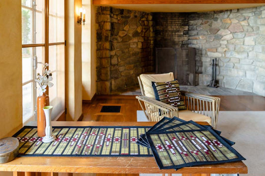 Louis Sullivan Skylight Table Runner, placemats and pillow in Frank Lloyd Wrights Graycliff Estate in Buffalo NY.