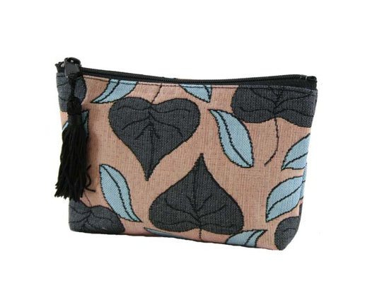 Art Nouveau Floral Window - Stylized Leaves - Zip Accessory Case - Vineyard  - fully lined zip closure with tassel - Rennie & Rose