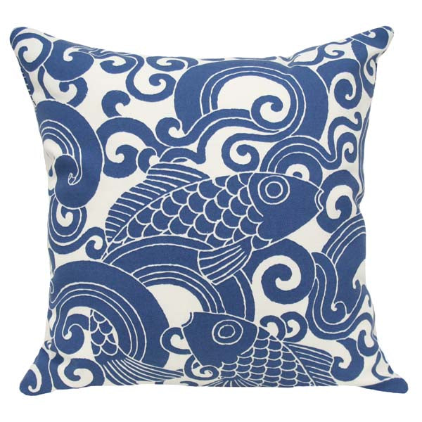 Rennie & Rose Waves & Carp Indoor/Outdoor Pillows - 24" x 24"