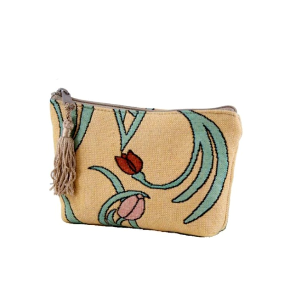 Flowers and Vines- Flower Bud Toss- Zip Accessory Case- Fresh Caramel image 0