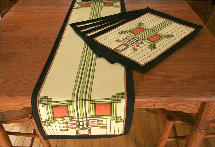 Louis Sullivan Art Glass Window Table Runner and placemats 