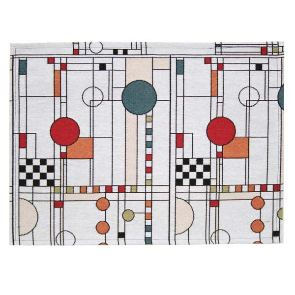 Circle Study Art Glass Placemat with bold geometric circles, grid lines, and checkerboard pattern in red, teal, orange, and black – Rennie & Rose