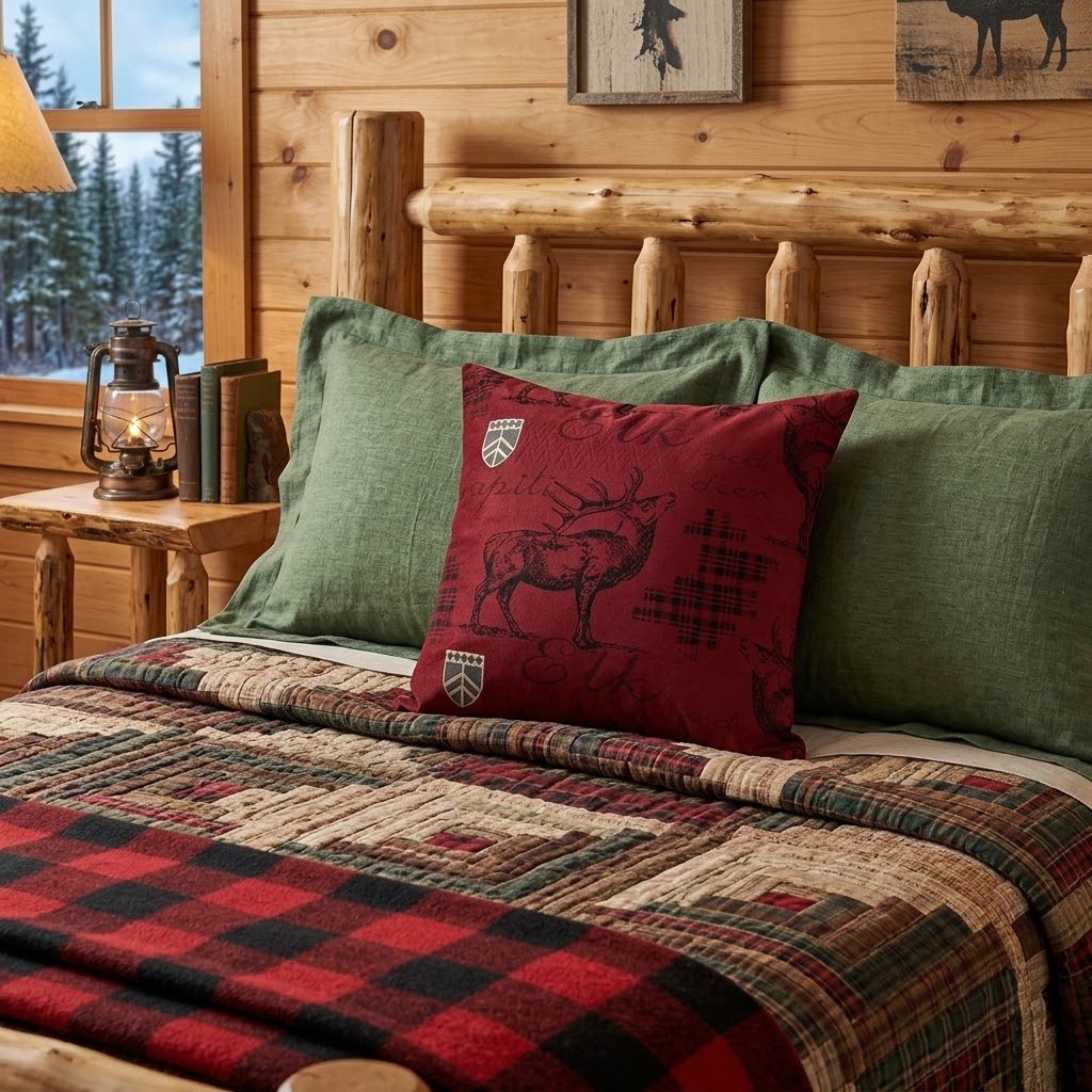 Scarlet decorative pillow with woven elk design