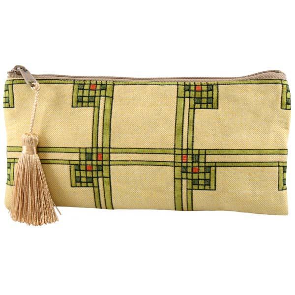 Louis Sullivan Art Glass Window- Pencil, Brush, Cosmetic Case- Detail 1 - Rennie & Rose Exclusive fully lined tassel accent