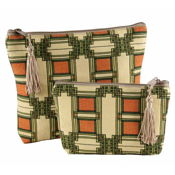 Louis Sullivan Art Glass Window- Zip Accessory cases- Detail 2 - fully lined zip closure with tassel - Rennie & Rose