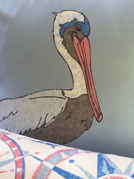 Rennie & Rose Exclusive Vintage Nautical Pelican Pete Pillow image up close.