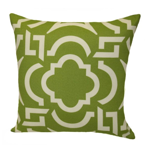 Indoor/outdoor pillow by Rennie & Rose on a patio, poolside, or porch, adding comfort and vibrant style to outdoor spaces