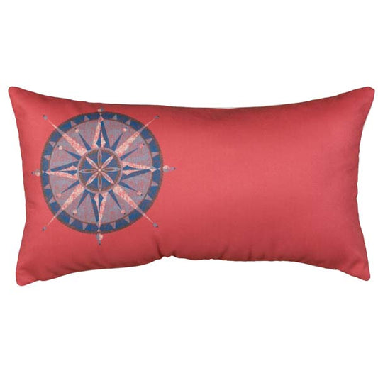 Rennie & Rose Exclusive Vintage Nautical Compass Rose on Red Pillow image 0