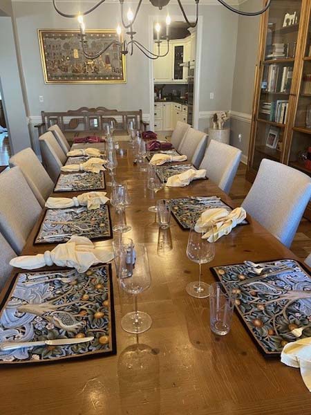 Jacquard fabric inspired by William Morris’s 1885 Woodpecker tapestry, woven with rich colors and intricate detail for Rennie & Rose