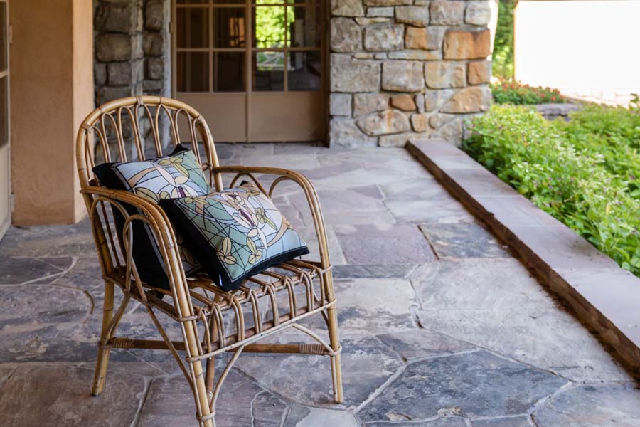 Flowers and Vines Crystal Pillows on the deck at Frank Lloyd Wrights Graycliff Estate in Buffalo, NY.
