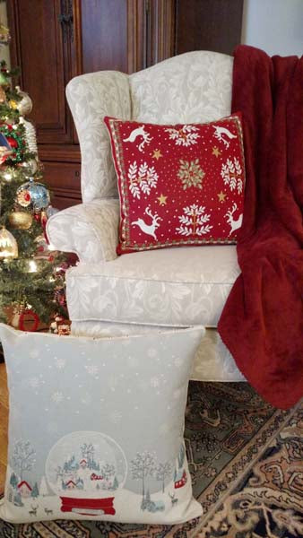Rennie & Rose Excusive Make A Wish Snow Globe Pillow.  Dress your holiday room with this fun snow globe image.