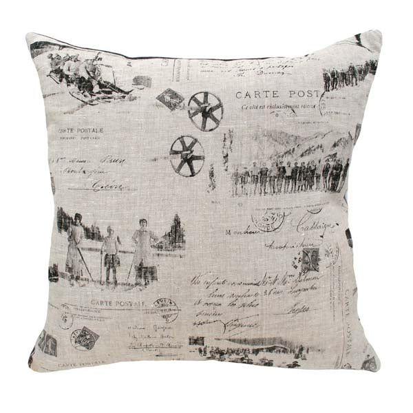 Rennie & Rose Vintage Ski Pillow with old school postcard images.