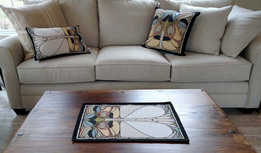 Rennie & Rose Exclusive Art Nouveau Floral Window in Peridot Placemat and Pillows