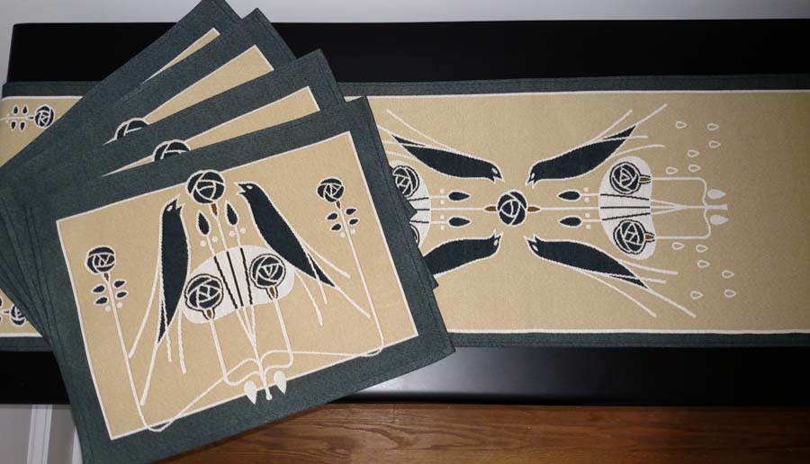 Rennie & Rose Exclusive Birds of a Feather Placemats and Table Runner.  Also in matching pillows.