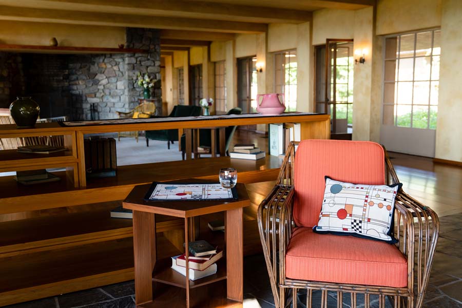 Rennie & Rose Exclusive Circle Study Pillow and Placemat at Graycliff Estate in Buffalo, NY