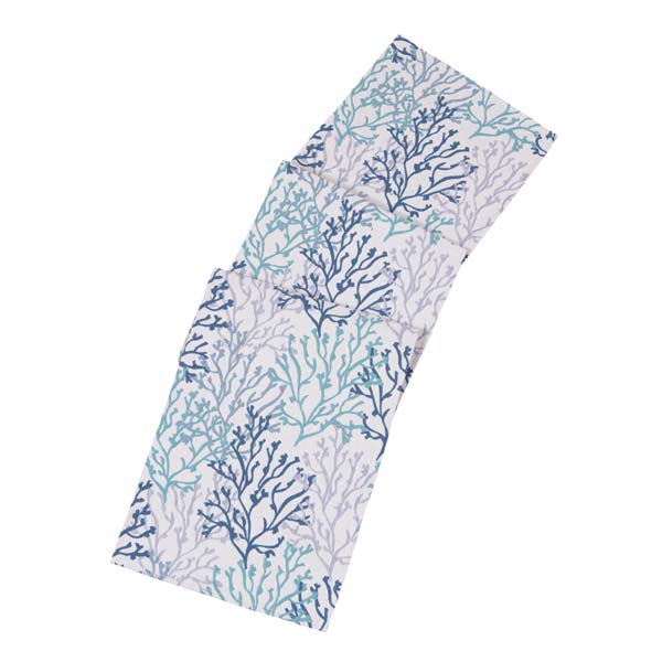 Rennie & Rose Table Runner with a blue and white coral pattern on a white background