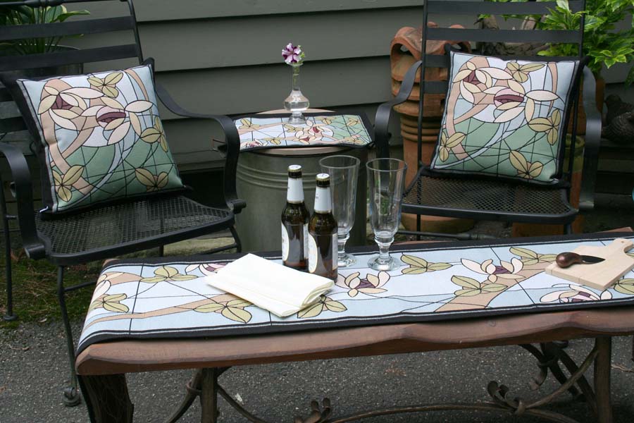 Flowers and Vines Crystal Table Runner, Pillows and placemat.