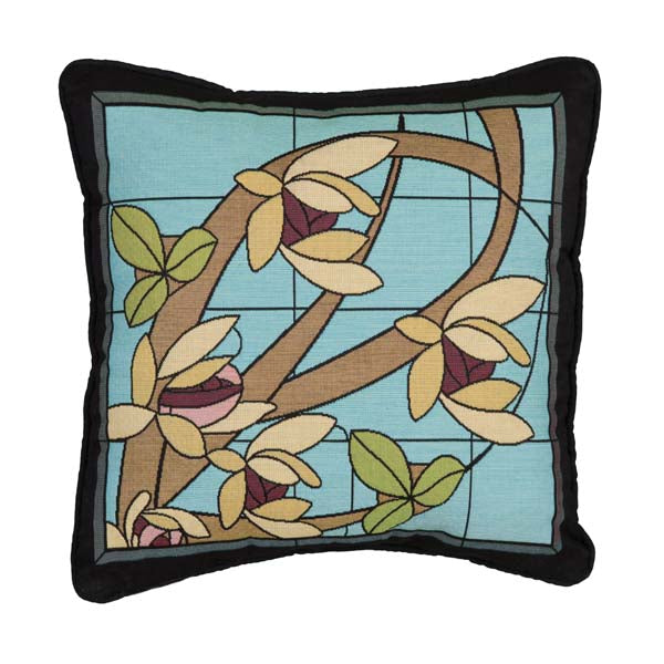 Rennie & Rose Exclusive Flowers and Vines Pillow in Aqua Spray 