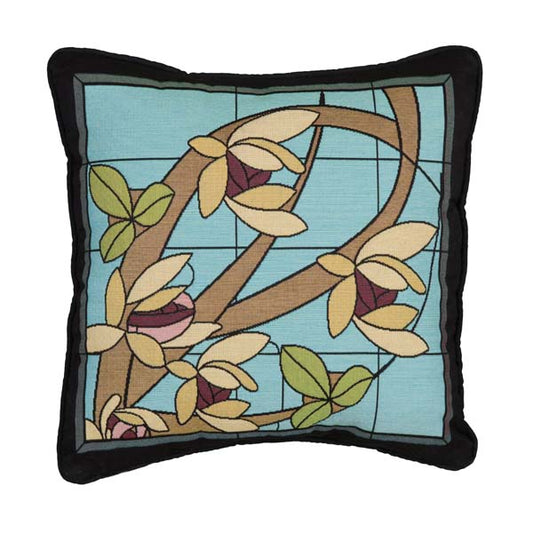 Rennie & Rose Exclusive Flowers and Vines Pillow in Aqua Spray 