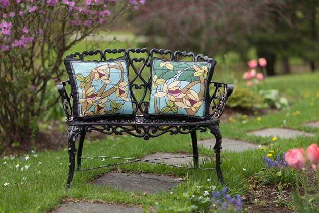 Rennie & Rose Exclusive Flowers and Vines Pillow in Aqua Spray 