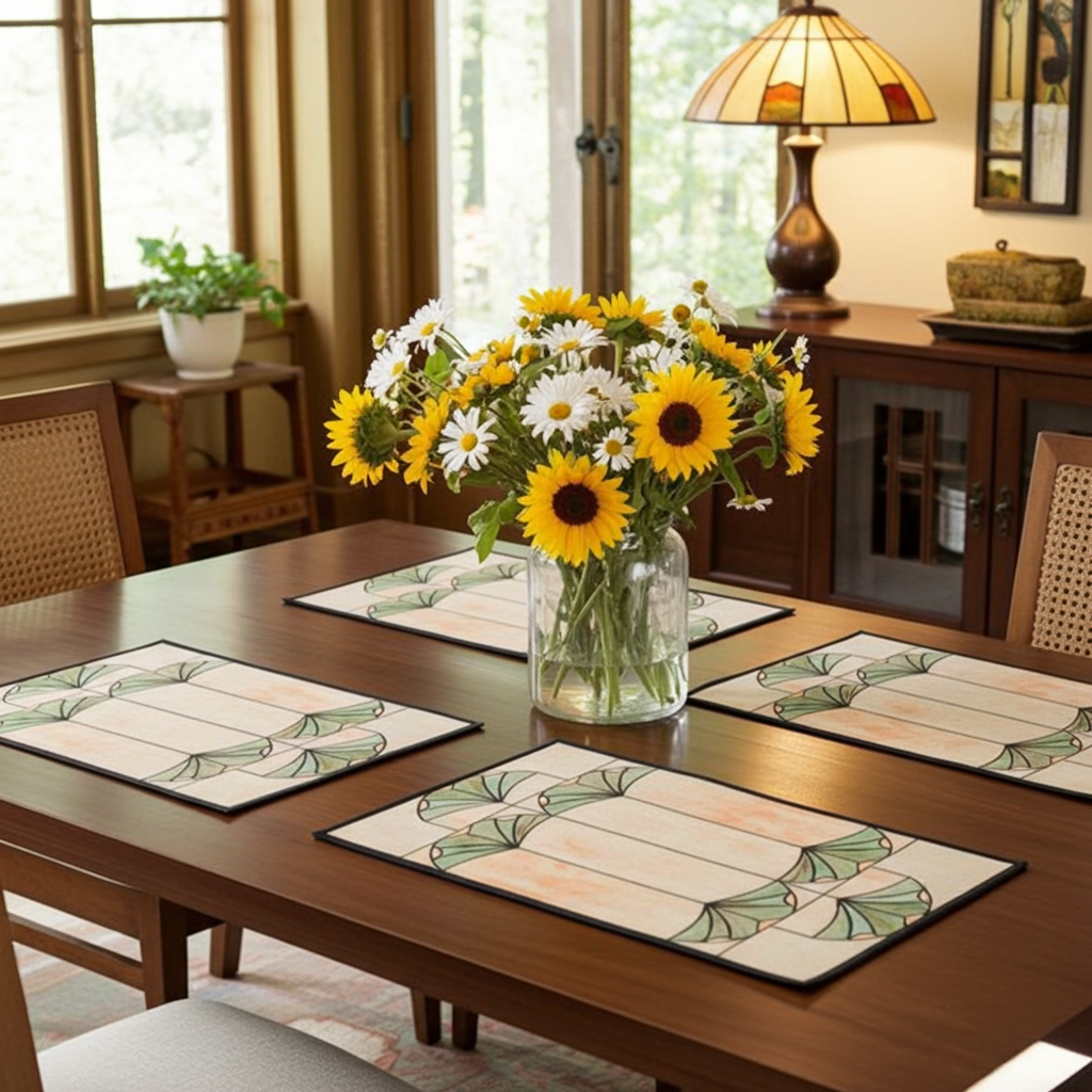 Dining room table with Rennie and Rose Gingko placemats