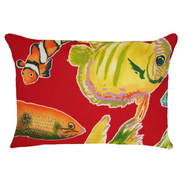 Rennie & Rose School of Fish Indoor/Outdoor Pillow - Red - 12 inch x 16 inch 