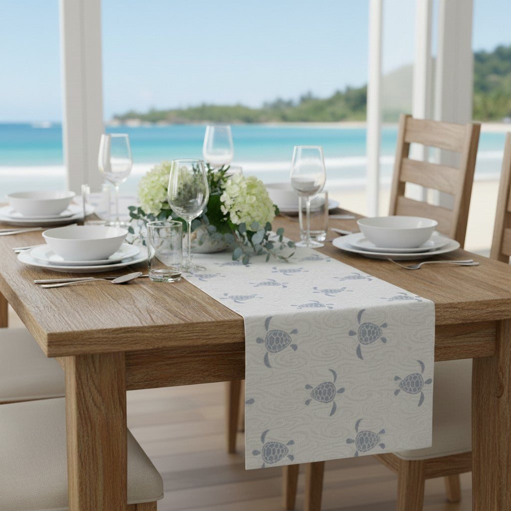 Sea Turtle Table Runner - Surf Blue