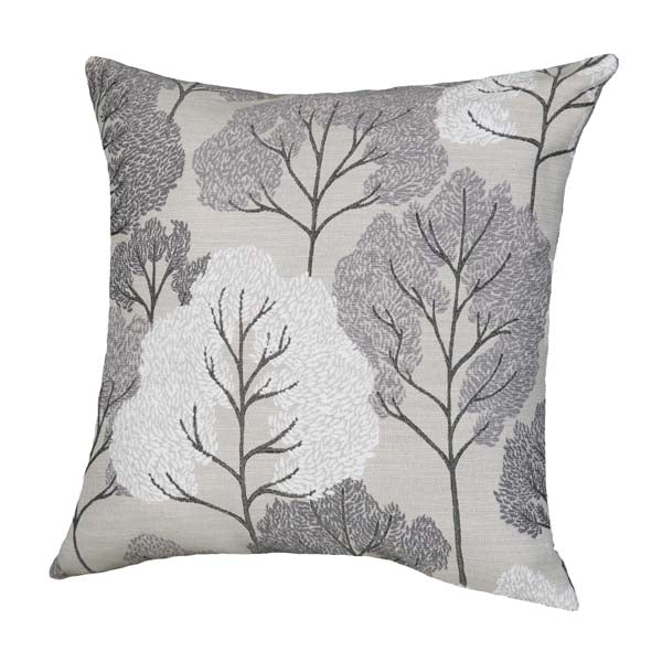 Forest-inspired pillow with stylized trees and layered textures in a modern color palette, perfect for living room or bedroom décor