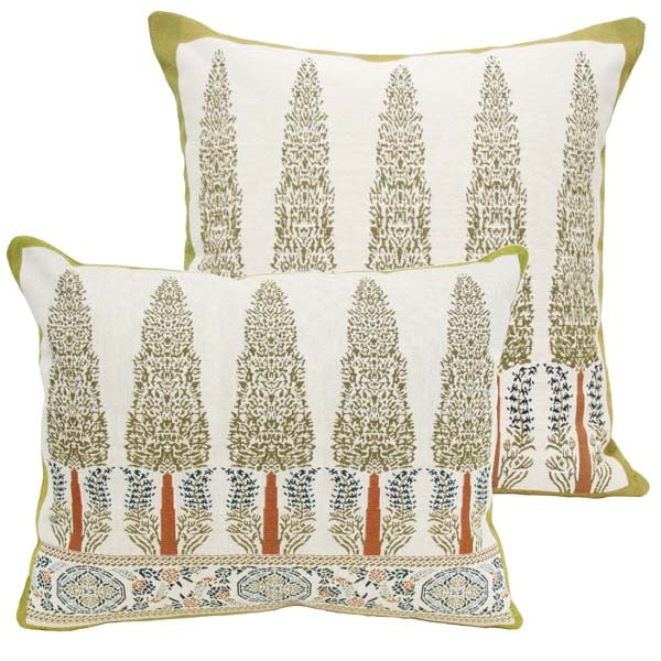 Morse Museum pillows by Rennie & Rose, jacquard woven inspired by Louis C. Tiffany tilework from the Topkapi Palace, with rich, detailed pattern