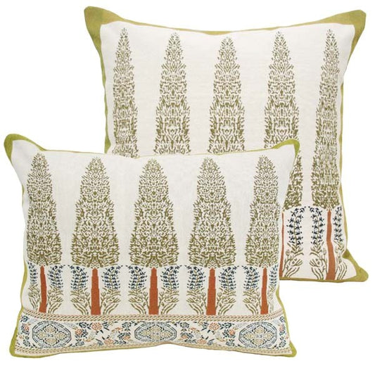 Morse Museum pillows by Rennie & Rose, jacquard woven inspired by Louis C. Tiffany tilework from the Topkapi Palace, with rich, detailed pattern