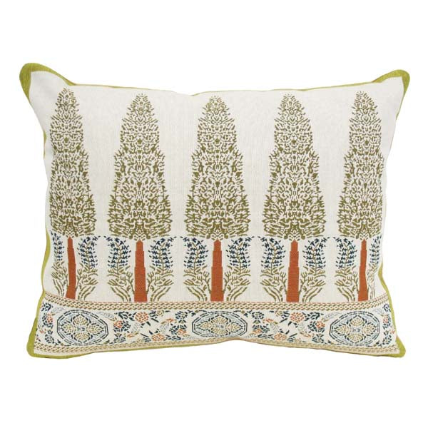 Morse Museum pillow by Rennie & Rose, jacquard woven inspired by Louis C. Tiffany tilework from the Topkapi Palace, with rich, detailed pattern