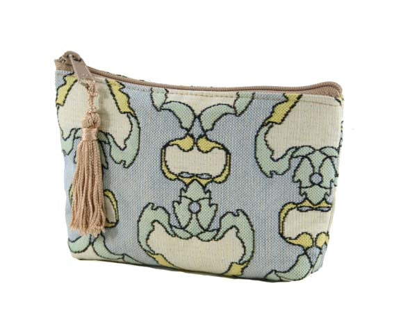 Thistle and Rosebud- Zip Accessory Case- Damask Warm Mist - fully lined zip closure with tassel - Rennie & Rose