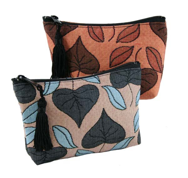 Art Nouveau Floral Window1 - Stylized Leaves - Zip Accessory Case - Vineyard  and Terracotta - fully lined zip closure with tassel- Rennie & Rose