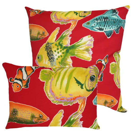 School of Fish Pillow - Red image 0