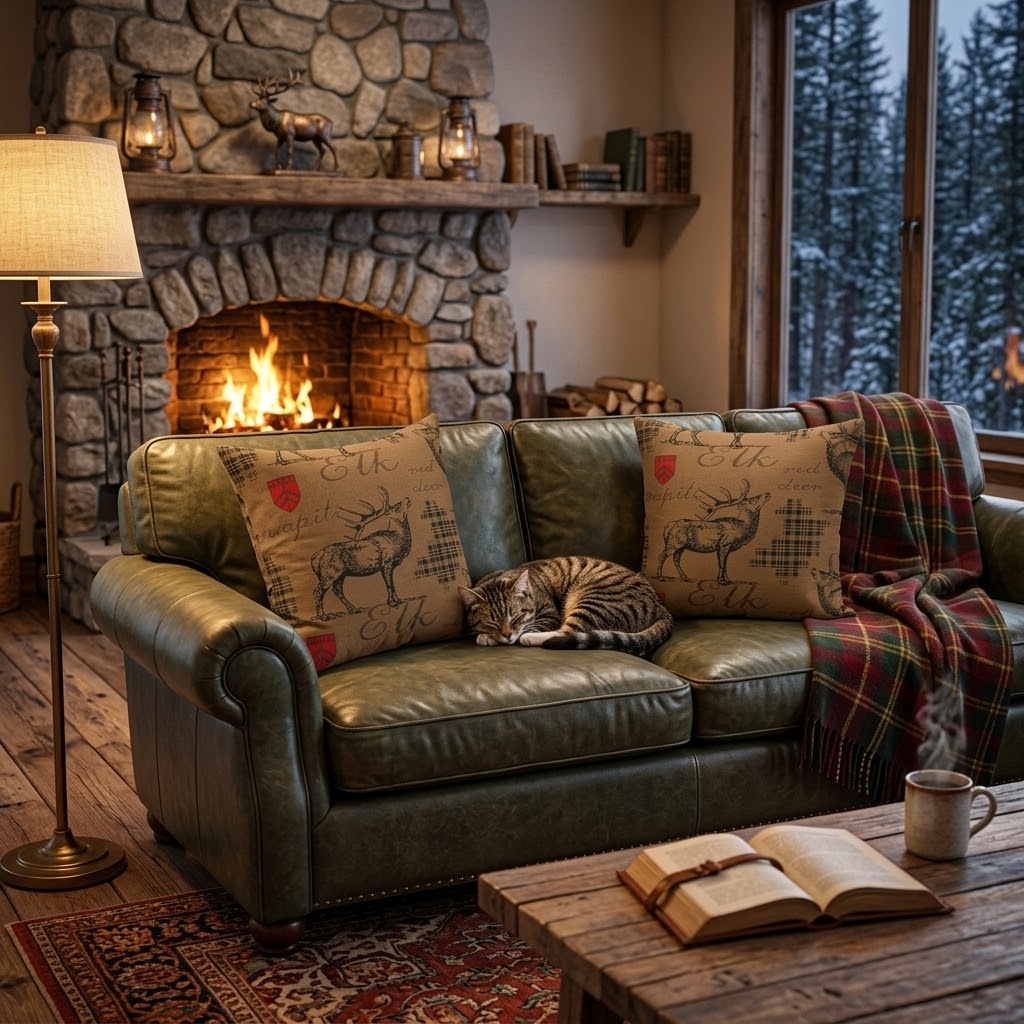 Chocolate decorative pillow with woven elk design